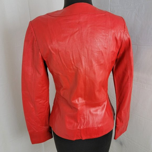 Tess Exotic Leather Jacket Size Small Red 100% Sheepskin Zip Solid UNIQUE RARE - Picture 5 of 16